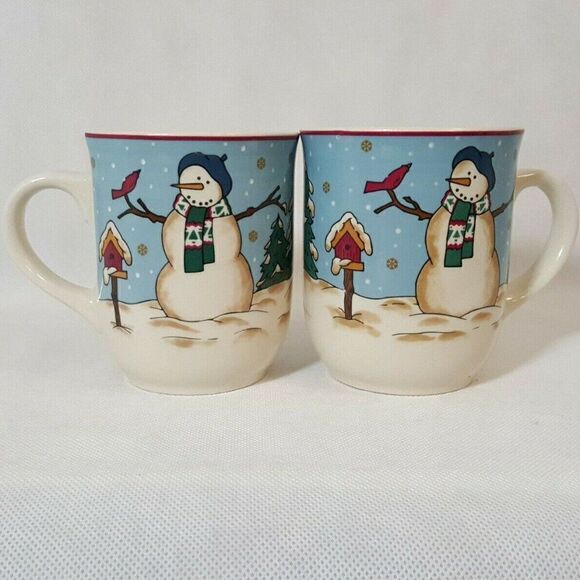 2 Snowmen Winter Coffee Mugs Serenade II Meiwa Art 19972 - Picture 1 of 3